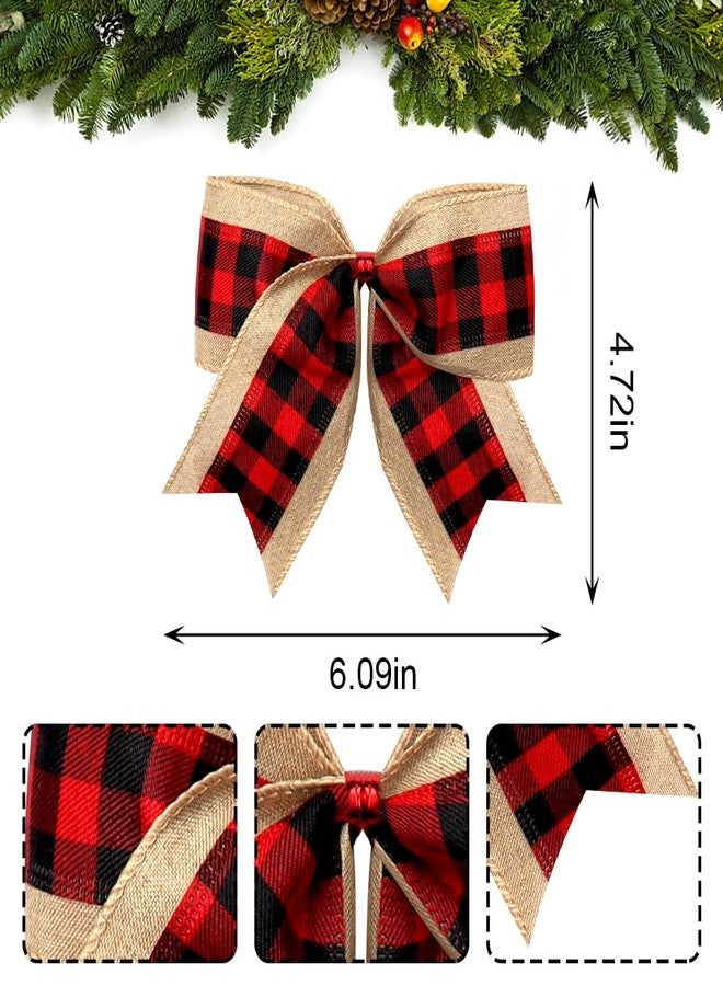 Threetols 10PCS Christmas Wreath Bows, Red Black Buffalo Plaid Bows for Wreath Farmhouse Bows for Front Door Winter Red Bows Christmas Tree Bows for Wedding Indoor Outdoor Xmas Decorations - Image 2